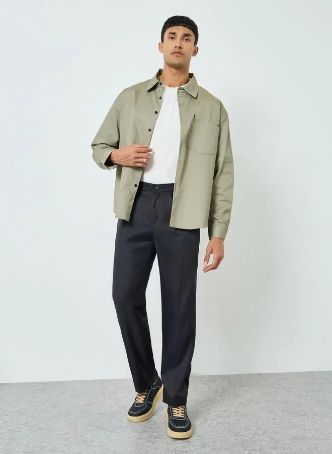 Styli Men Black Pleated Wide Leg Trousers